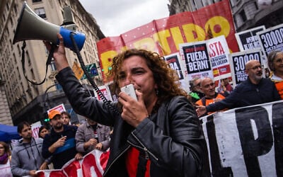 File: Vanina Biasi, of the Workers' Party, commemorates the National Day of Memory for Truth and Justice in downtown Buenos Aires, March 24, 2022. ( Nacho Boullosa/SOPA Images/LightRocket/Getty Images via JTA)