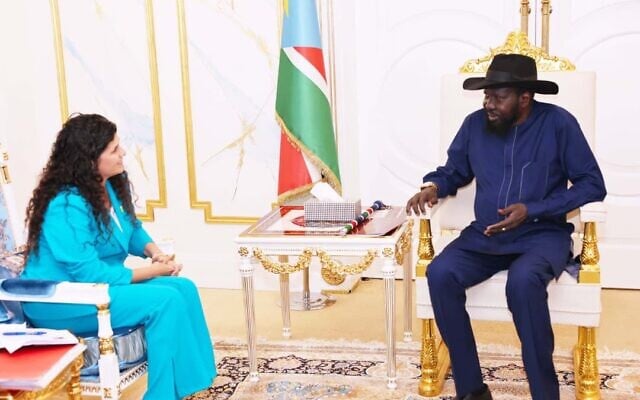 Deputy Foreign Minister Sharren Haskel meets with South Sudan President Salva Kiir Mayardi in Juba, South Sudan on August 13, 2025. (Sharren Haskel/X)