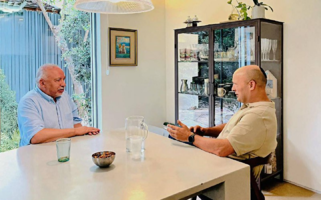 Yisrael Beytenu chair Avigdor Liberman and former prime minister Naftali Bennett meet on August 27, 2025. (Used in accordance with Clause 27a of the Copyright Law) Yisrael Beytenu chair Avigdor Liberman and former prime minister Naftali Bennett meet on August 27, 2025. (Used in accordance with Clause 27a of the Copyright Law)