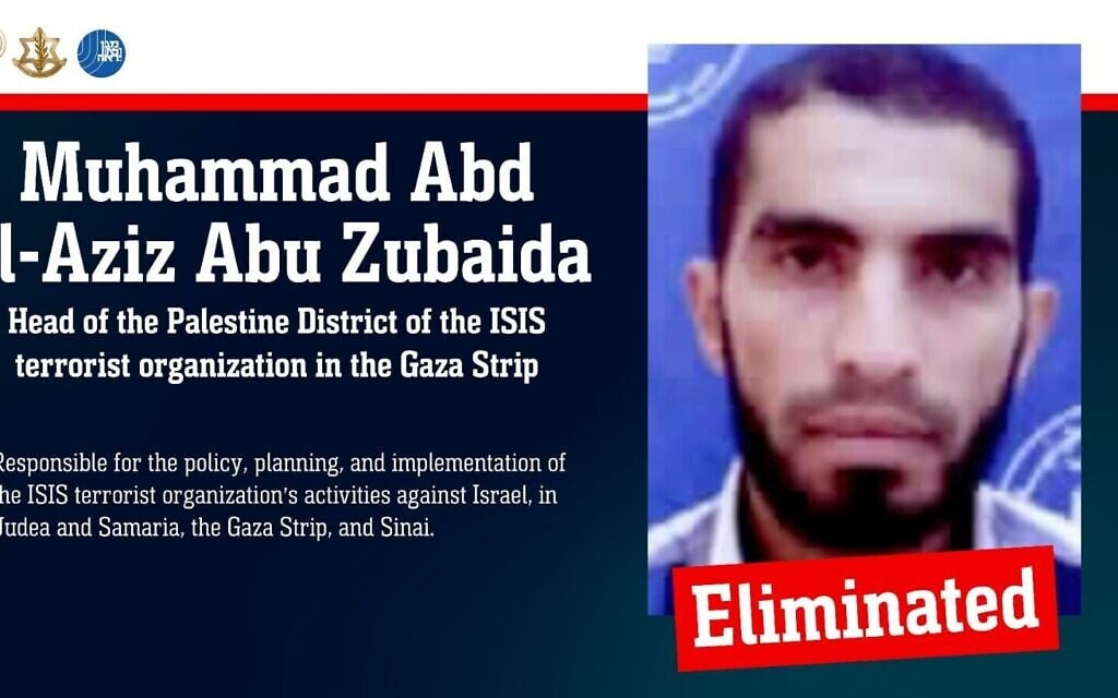 IDF says strike killed highest-ranking ISIS official in Gaza