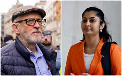 Left: Former Labour Party leader Jeremy Corbyn attends an anti-Israel demonstration in London, February 17, 2024. (AP Photo/Alberto Pezzali)/ Zarah Sultana, then a Labour MP for Coventry South, arrives for an interview with the BBC in London on July 21, 2024. (BENJAMIN CREMEL / AFP)