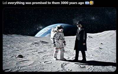 An AI-generated video shows a Jew claiming ownership of the moon (Screenshot used in accordance with Clause 27a of the Copyright Law)