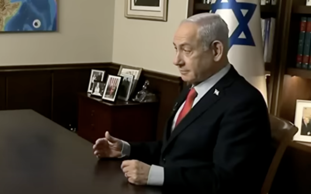 Prime Minister Benjamin Netanyahu speaks to Fox News, on August 7, 2025. (Screen capture via Fox News on YouTube)