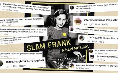 The Instagram account of 'Slam Frank' has stoked people's confusion. (Poster at center, courtesy; screenshots via Instagram via JTA)