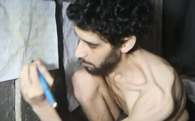 A still of hostage Evyatar David taken from a Hamas propaganda video (left) released on August 1, 2025. (Hostages and Missing Families Forum)