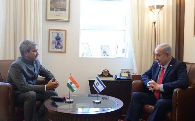 India's Ambassador to Israel J.P. Singh (left) and Prime Minister Benjamin Netanyahu (right) meeting in Jerusalem to discuss strengthening bilateral ties, August 8, 2025. (Amos Ben Gershom/ GPO) India's Ambassador to Israel J.P. Singh (left) and Prime Minister Benjamin Netanyahu (right) meeting in Jerusalem to discuss strengthening bilateral ties, August 8, 2025. (Amos Ben Gershom/ GPO)