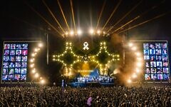 Families of the remaining 50 hostages take the stage at the second annual Nova Healing Concert in Tel Aviv's Yarkon Park, August 14, 2025. (Eclipse Media)