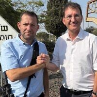 Likud MK Boaz Bismuth (right) and Samaria Regional Council head Yossi Dagan on August 19, 2025, in the northern West Bank. (Courtesy of Dagan's office)