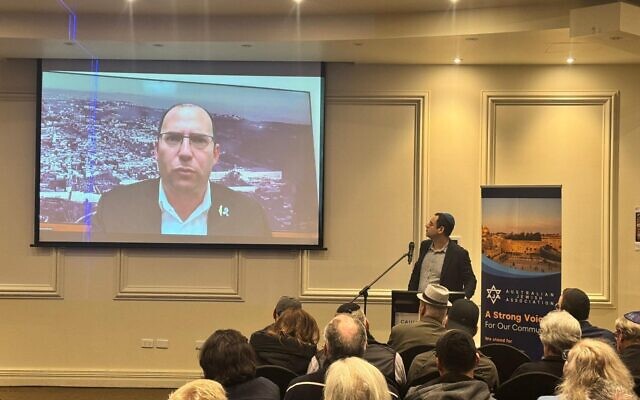 Religious Zionism MK Simcha Rothman addresses a Melbourne conference of local Jewish community leaders via Zoom, on August 25, 2025. (Office of Simcha Rothman) Religious Zionism MK Simcha Rothman addresses a Melbourne conference of local Jewish community leaders via Zoom, on August 25, 2025. (Office of Simcha Rothman)
