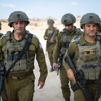 IDF Chief of Staff Lt. Gen. Eyal Zamir (left) and Southern Command chief Maj. Gen. Yaniv Asor are seen in the Gaza Strip, August 17, 2025. (Israel Defense Forces)