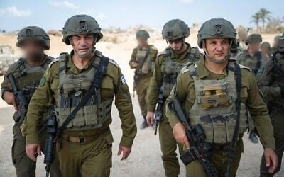 IDF Chief of Staff Lt. Gen. Eyal Zamir (left) and Southern Command chief Maj. Gen. Yaniv Asor are seen in the Gaza Strip, August 17, 2025. (Israel Defense Forces)