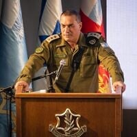 IDF Chief of Staff Lt. Gen. Eyal Zamir speaks to officers at the Gaza Division headquarters near Re'im, August 18, 2025. (Israel Defense Forces)