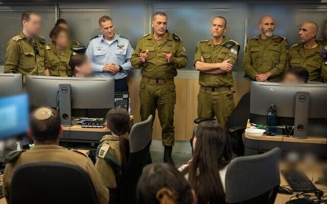 IDF Chief Lt. Gen. Eyal Zamir (center) directs strikes on Yemen on August 28, 2025, from the Israeli Air Force's command center. (IDF)