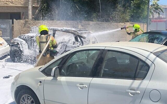 The scene of a suspected criminal  car bombing in Jaffa on August 30, 2025 (MDA)