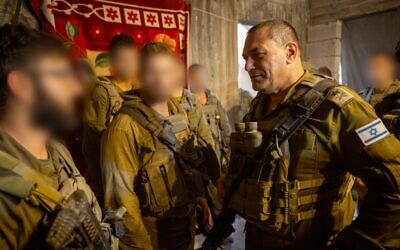 This handout photo from August 1, 2025, shows IDF Chief of Staff Lt. Gen. Eyal Zamir meeting troops in the Gaza Strip. (Israel Defense Forces)