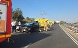 Medics at the scene of a deadly accident near Harish on August 2, 2025 (Magen David Adom)