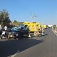 Medics at the scene of a deadly accident near Harish on August 2, 2025 (Magen David Adom)