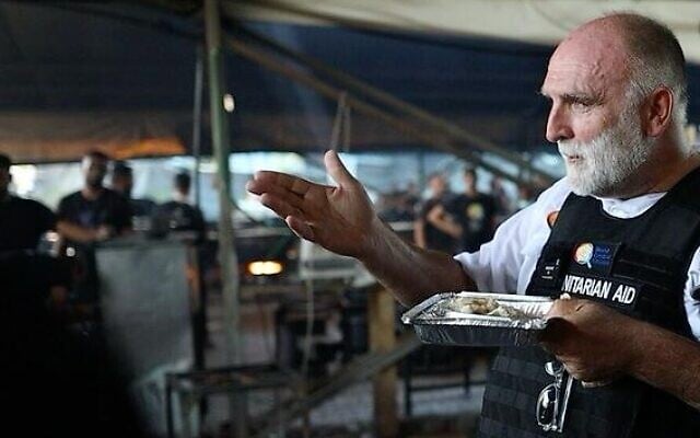 José Andrés, founder of World Central Kitchen, during a visit to the organization’s central kitchen in Deir al-Balah, Gaza Strip, August 15, 2025. (World Central Kitchen)