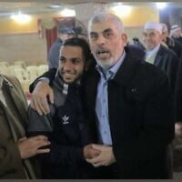 Al Jazeera reporter Anas al-Sharif (center left), who was killed by the IDF in Gaza on August 10, 2025, shown together with the late Hamas leader Yahya Sinwar in an undated photographed posted by the IDF's Arabic language spokesman on August 11, 2025.