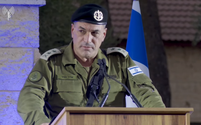 IDF Chief of Staff Lt. Gen. Eyal Zamir speaks at a handover ceremony at the Northern Command, August 13, 2025. (Israel Defense Forces) IDF Chief of Staff Lt. Gen. Eyal Zamir speaks at a handover ceremony at the Northern Command, August 13, 2025. (Israel Defense Forces)