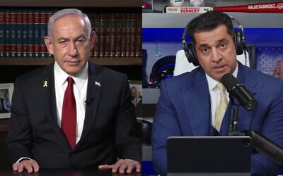 Prime Minister Benjamin Netanyahu (L), speaks on the Patrick Bet-David podcast about the Armenian genocide, August 27, 2025 (screenshot/X)