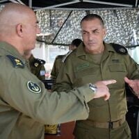IDF Chief of Staff Lt. Gen. Eyal Zamir (right) is seen with Navy chief Vice Adm. David Sa'ar Salama at the Haifa naval base, August 24, 2025. (Israel Defense Forces)