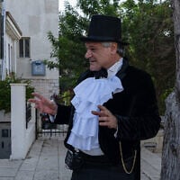 Actors playing out the 1898 visit of Kaiser Wilhelm II of Germany to the Holy Land as part of a new exhibit at the Haifa  City Museum, through February 2026 (Gani Katzner)