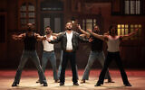 Elad Levi, center, stars in 'Kazablan,' at Tel Aviv's Ganei Yehoshua on September 4, 2025 (Credit: Maayan Kaufman)