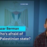 IMAGE: Lazar Berman (courtesy) / A sticker on a desk reads 'State of Palestine' at the Palestinian mission to France, one day after France recognized Palestinian statehood, September 23, 2025, in Paris. (AP Photo/Aurelien Morissard)