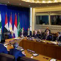 Arab leaders attend a multilateral meeting with US President Donald Trump to discuss the situation in Gaza, on the sidelines of the United Nations General Assembly in New York City on September 23, 2025. (Reuters)