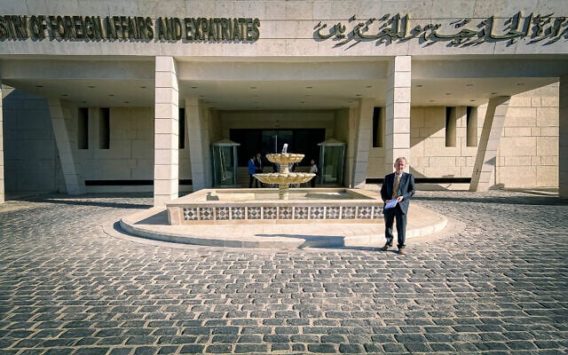 Times of Israel Editor David Horovitz outside the Ministry of Foreign Affairs and Expatriates, Damascus, Syria, September 16, 2025. (Times of Israel)