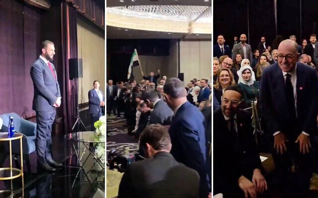 Syria's President Ahmed al-Sharaa speaks to hundreds of US-based Syrians, including several members of the Jewish community, in New York on September 21, 2025. (X screeshots, used in accordance with clause 27a of the copyright law) Syria's President Ahmed al-Sharaa speaks to hundreds of US-based Syrians, including several members of the Jewish community, in New York on September 21, 2025. (X screeshots, used in accordance with clause 27a of the copyright law)