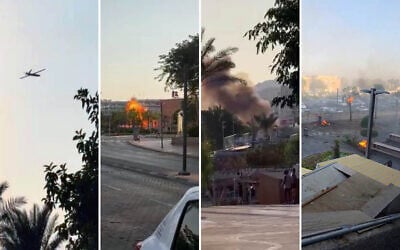 Footage posted to social media shows the moment a Houthi drone from Yemen hit Eilat in southern Israel, September 24, 2025. (Screenshots/Social media: used in accordance with Clause 27a of the Copyright Law