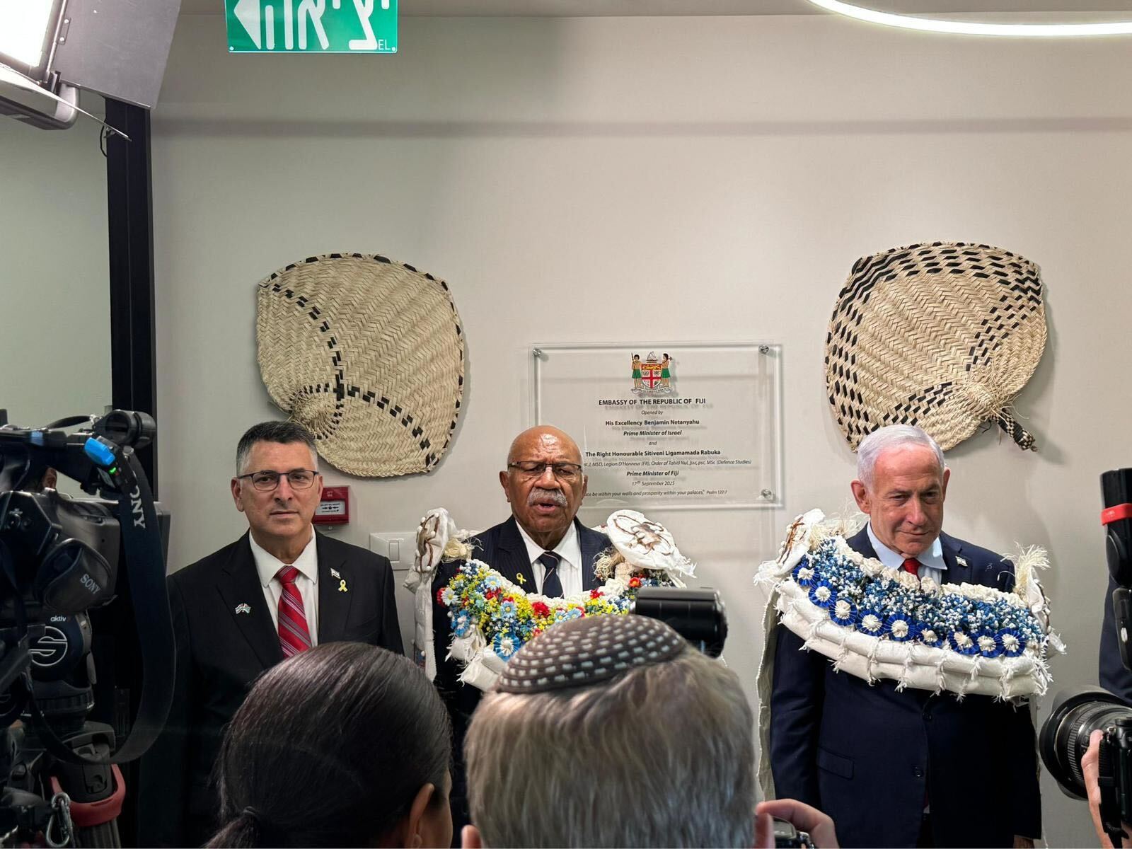 NextImg:Flower-bedecked Netanyahu and counterpart from Fiji open new embassy in Jerusalem