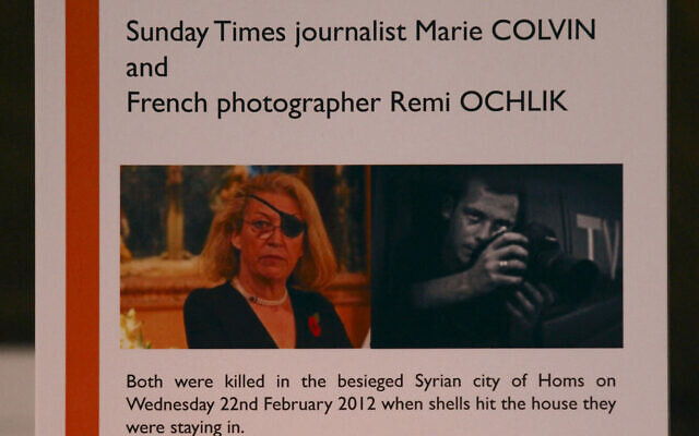 A memorial plaque remembering US-born Sunday Times journalist Marie Colvin and French photographer Remi Ochlik, who were both killed while working in Syria, at St Brides Church on Fleet Street in London on February 22, 2012. (Justin Tallis/AFP) A memorial plaque remembering US-born Sunday Times journalist Marie Colvin and French photographer Remi Ochlik, who were both killed while working in Syria, at St Brides Church on Fleet Street in London on February 22, 2012. (Justin Tallis/AFP)