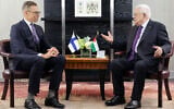 This handout picture provided by the Palestinian Authority's press office (PPO) shows PA President Mahmoud Abbas (R) meeting with Finland's President Alexander Stubb in New York City on September 24, 2024 on the sidelines of the 79th session of the United Nations General Assembly. (Thaer GHANAIM / PPO / AFP)