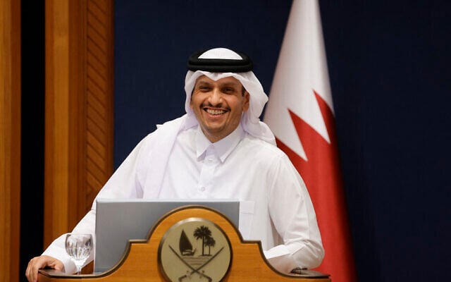 Qatar's Prime Minister Mohammed bin Abdulrahman Al-Thani speaks during a press conference with Lebanese Prime Minister Nawaf Salam (not pictured) in Doha on June 24, 2025. (Karim JAAFAR / AFP) Qatar's Prime Minister Mohammed bin Abdulrahman Al-Thani speaks during a press conference with Lebanese Prime Minister Nawaf Salam (not pictured) in Doha on June 24, 2025. (Karim JAAFAR / AFP)