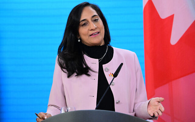 Canadian Foreign Minister Anita Anand delivers a press conference after a meeting with her German counterpart in Berlin, on June 26, 2025. (Photo by Tobias Schwarz / AFP) Canadian Foreign Minister Anita Anand delivers a press conference after a meeting with her German counterpart in Berlin, on June 26, 2025. (Photo by Tobias Schwarz / AFP)