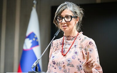 Francesca Albanese, United Nations Special Rapporteur on the Palestinians, gives a statement in Ljubljana, Slovenia, on July 10, 2025 (Jure Makovec / AFP)