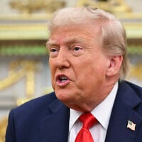 US President Donald Trump speaks a he meets with Polish President Karol Nawrocki in the Oval Office at the White House in Washington, DC on September 3, 2025. (SAUL LOEB / AFP)