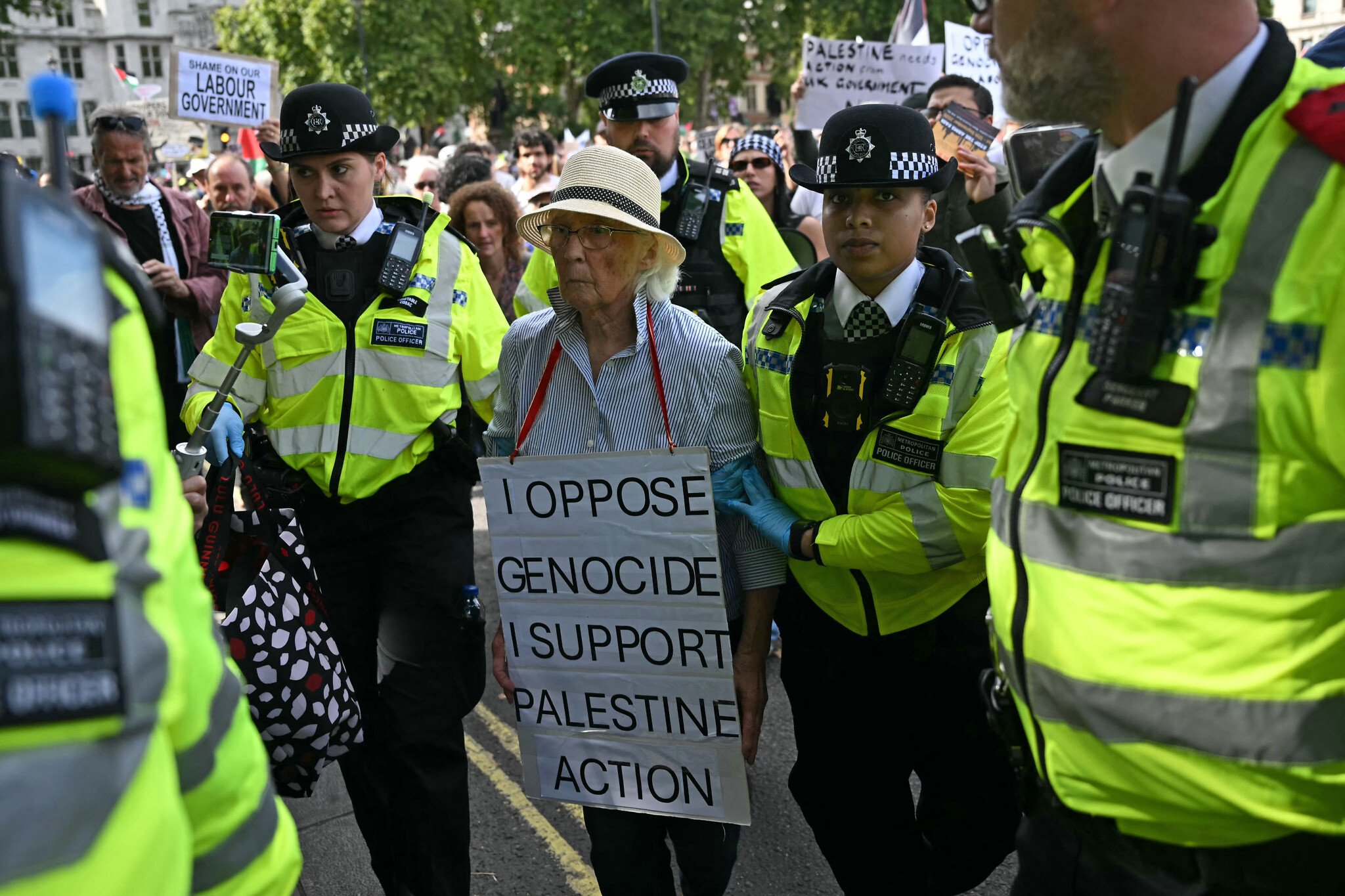 NextImg:Dozens charged under anti-terror laws in UK court over Palestine Action support