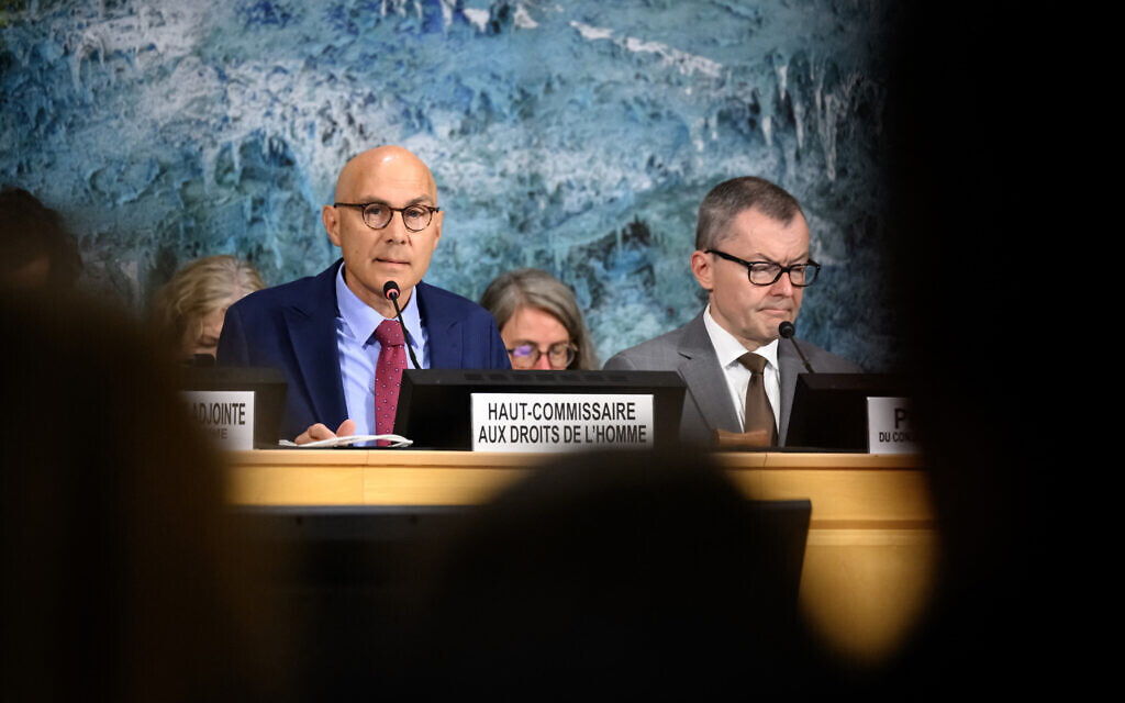 UN High Commissioner for Human Rights Volker Turk (L) delivers a speech next to Human Rights Council President Juerg Lauber (R) during the opening of the 60th session of the United Nations Human Rights Council, in Geneva, on September 8, 2025. (Fabrice COFFRINI / AFP) UN High Commissioner for Human Rights Volker Turk (L) delivers a speech next to Human Rights Council President Juerg Lauber (R) during the opening of the 60th session of the United Nations Human Rights Council, in Geneva, on September 8, 2025. (Fabrice COFFRINI / AFP)