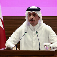 Qatar's Prime Minister and Foreign Minister Mohammed bin Abdulrahman al-Thani addresses a press conference following Israeli strikes in Doha on September 9, 2025. (Karim JAAFAR / AFP)