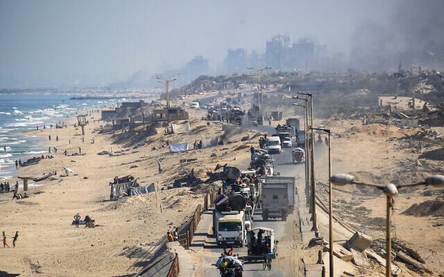 Palestinians transport their belongings as they evacuate Gaza City towards southern areas of the coastal Gaza Strip, on September 11, 2025. (Eyad Baba/AFP) Palestinians transport their belongings as they evacuate Gaza City towards southern areas of the coastal Gaza Strip, on September 11, 2025. (Eyad Baba/AFP)