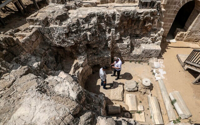 People observe the archaeological site of Saint Hilarion near Deir el-Balah in the centre of the Gaza Strip, on June 8, 2022. (Photo by Mahmud HAMS / AFP) People observe the archaeological site of Saint Hilarion near Deir el-Balah in the centre of the Gaza Strip, on June 8, 2022. (Photo by Mahmud HAMS / AFP)