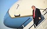 US President Donald Trump steps off Air Force One upon arrival at LaGuardia Airport in New York on September 11, 2025. (Mandel NGAN / AFP)