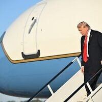 US President Donald Trump steps off Air Force One upon arrival at LaGuardia Airport in New York on September 11, 2025. (Mandel NGAN / AFP)