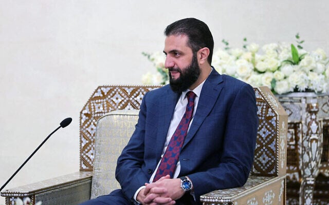 A handout picture released by the official Syrian Arab News Agency (SANA) shows Syria's President Ahmad Al-Sharaa meeting with a US delegation lead by the new head of the US military's Central Command in the Syrian capital Damascus on September 12, 2025. (SANA/AFP)