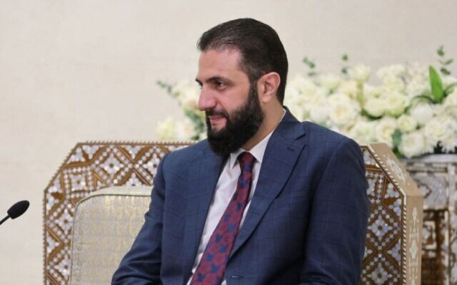 A handout picture released by the official Syrian Arab News Agency (SANA) shows Syria's President Ahmad Al-Sharaa meeting with a US delegation lead by the new head of the US military's Central Command in the Syrian capital Damascus on September 12, 2025.(SANA/AFP)