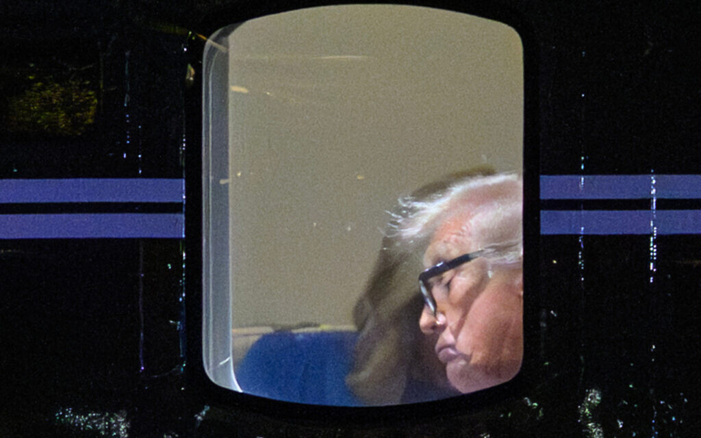 US President Donald Trump is seen aboard Marine One before departing from the Wall Street landing zone in New York on September 12, 2025 (Mandel NGAN / AFP)